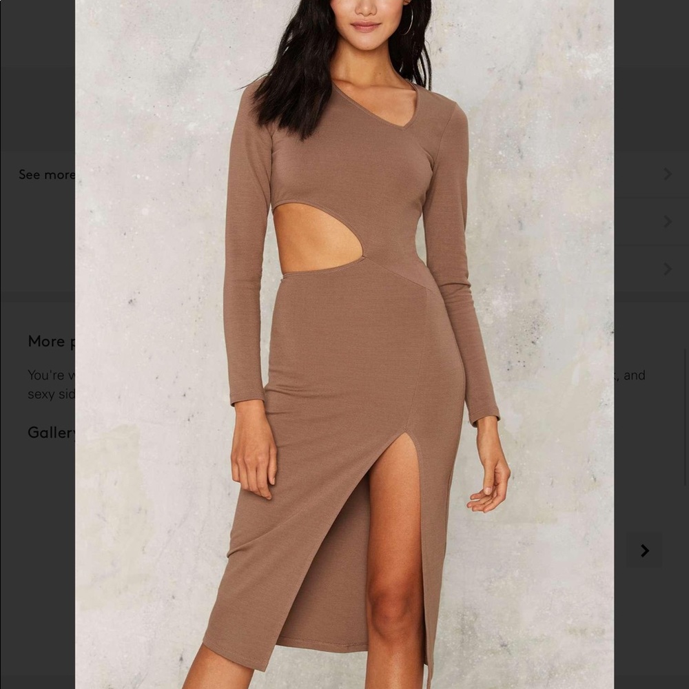 Nasty Gal Brown Asymmetrical Bodycon Midi Dress
